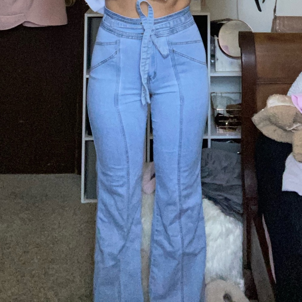 flare tie waist jeans